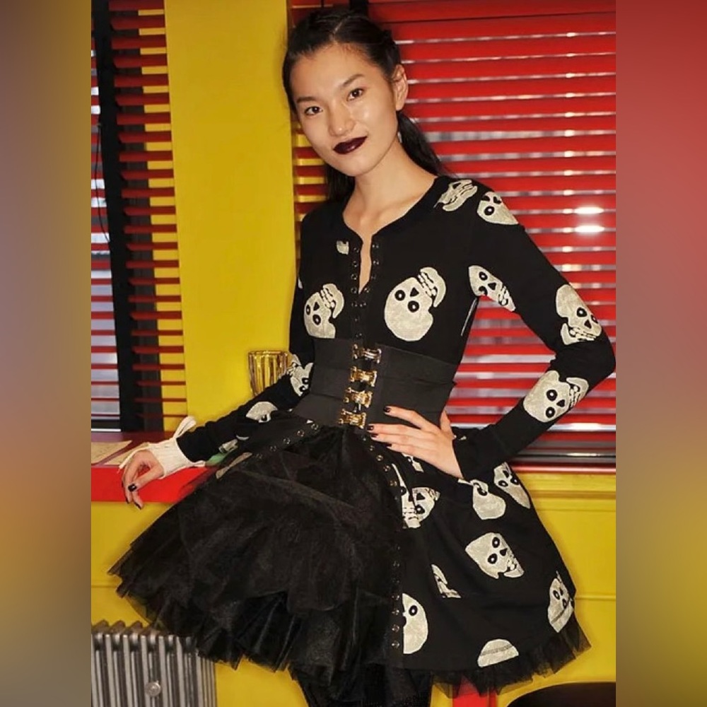 Very rare Betsey Johnson skull thermal baby doll dress